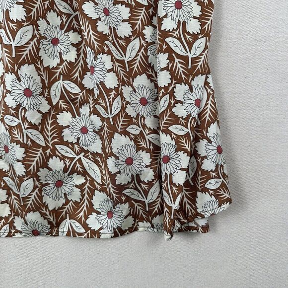 Outerknown Floral Blouse Top Women’s S‎ Brown Bell Short Sleeve V Neck Organic - Picture 11 of 16